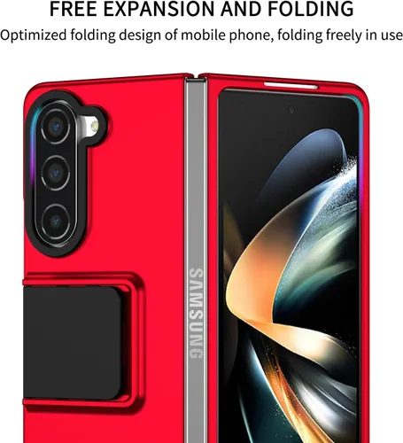Vista 6 de SHIEID Funda para Samsung Galaxy Z Fold 5, [Soporte ajustable] Carcasa de PC a prueba de golpes con protección de lente Galaxy Fold 5, color rojo