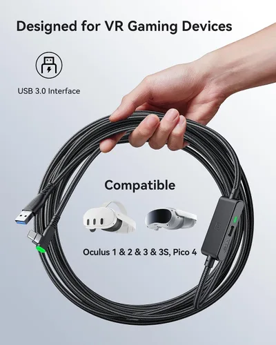 Vista 3 de INIU Link Cable, [16FT 5m] VR Cable USB 3.0 High Speed Type C Charger Cable Fast Charging While Playing,USB to USB C Cable for Meta Oculus Quest 3S
