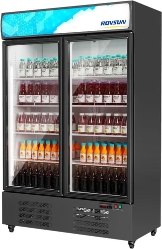 Vista 9 de ROVSUN Refrigerador Comercial con Vitrina de 3 Pies Cúbicos, Enfriador Refrigerador de Bebidas con Puerta de Vidrio Exhibidor Refrigerador c/LED