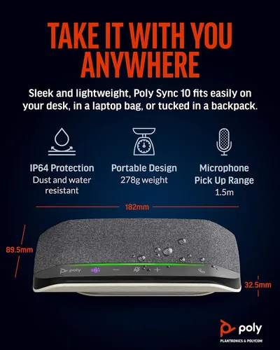 Vista 4 de Poly Sincronización de 10 altavoces USB (Plantronics) - Altavoz portátil dos en uno para llamadas de audio/videoconferencia y música - Alimentado