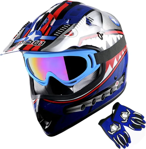 Vista 16 de 1Storm - Casco de motocross para jóvenes y niños, color negro mate + gafas + paquete de guantes negros para jóvenes MG