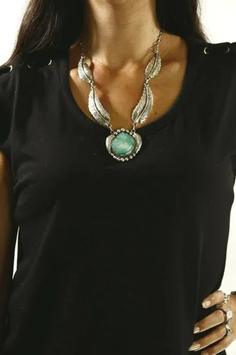 Vista 5 de Collar Navajo Montoya para mujer, color turquesa natural, plata maciza .925, turquesa