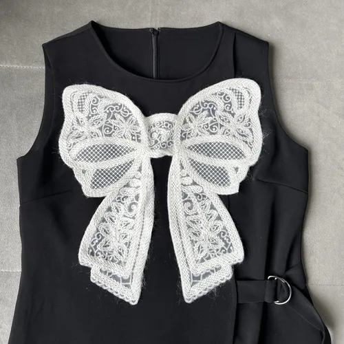 Vista 6 de 2 piezas de parches de encaje con moño, parches de encaje bordados blancos para decoración de vestido de novia y boda