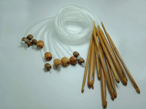Vista 4 de 12 tamaños 1.2M 48" Afgano Tunecino Carbonizado Aguja de Tejer de Bambú Aguja de Crochet Set con Cuentas