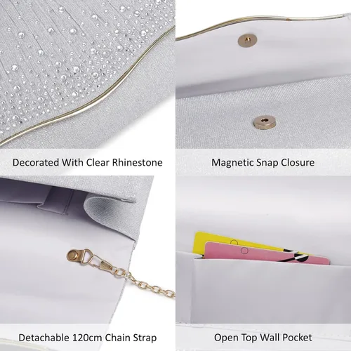 Vista 7 de Bolsos de noche para mujer, con lentejuelas y purpurina para mujer, bolso de mano brillante, bolso formal para boda, fiesta, baile de graduación