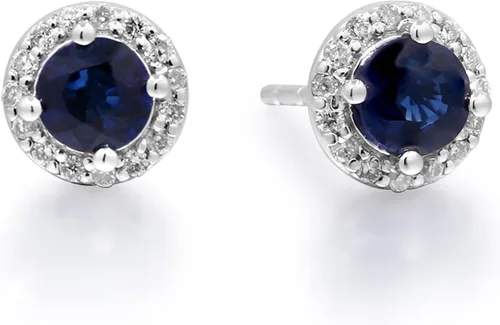 Vista 2 de Gin & Grace Pendientes de zafiro azul genuino de oro blanco de 14 quilates para mujer con diamantes Zafiro en forma ética, auténtica y orgánica