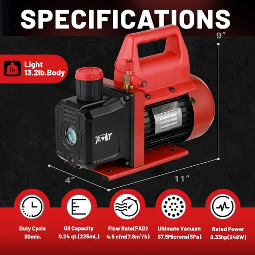 Vista 6 de PB Motor Tech - Juego de bomba de vacío y medidor - Bomba de 4.5 CFM con manómetro de colector de aluminio de 3 vías, con detector de fugas