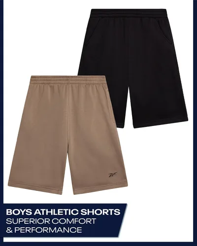 Vista 2 de Reebok Pantalones cortos deportivos para niños, paquete de 2 unidades de pantalones cortos de rizo francés de rendimiento activo para baloncesto