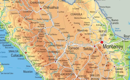 Vista 2 de Mapa físico de México - 16.53 x 23.38 pulgadas - Papel laminado
