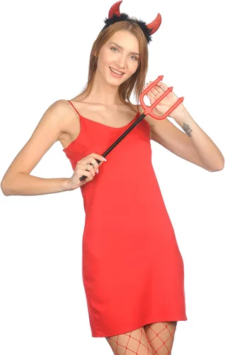 Vista 3 de Funcredible Devil Horns And Pitchfork - Devil Costume Accessories Set - Glitter Devil Ears Headband
