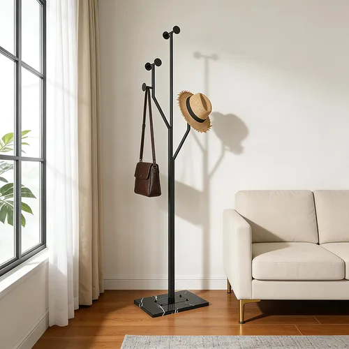 Vista 7 de JIAYUEJU Perchero independiente con forma de árbol de metal con base de mármol resistente, perchero de esquina para dormitorio, entrada, pasillo