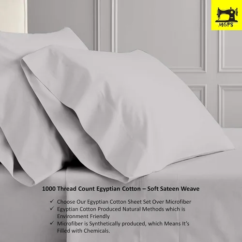 Vista 2 de Juego de sábanas de algodón egipcio de 1000 hilos para cama ajustable, media cabeza dividida, juego de 4 piezas de bolsillo profundo de hasta 12