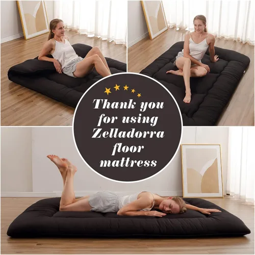 Vista 6 de Zelladorra Colchón japonés de suelo, colchón futón con bolsa de almacenamiento portátil y funda lavable, tapete de tatami grueso enrollable adecuado