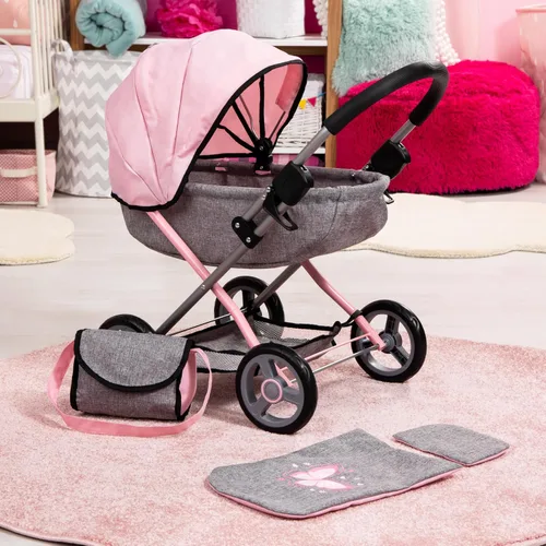 Vista 5 de Bayer Baby Doll Stroller Toy Set with Bag - Pink Carriage for 18 Inch Dolls