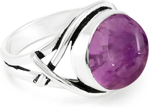 Vista 3 de MIRRAMOR Anillo de amatista de labradorita natural de piedra lunar, 0.472in, forma redonda, anillos solitarios para mujeres, mamá, esposa