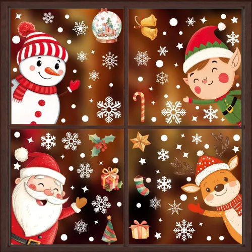 Vista 8 de 72 piezas de calcomanías de Navidad para ventanas de vidrio, calcomanías de copo de nieve de doble cara para ventanas de Navidad, calcomanías