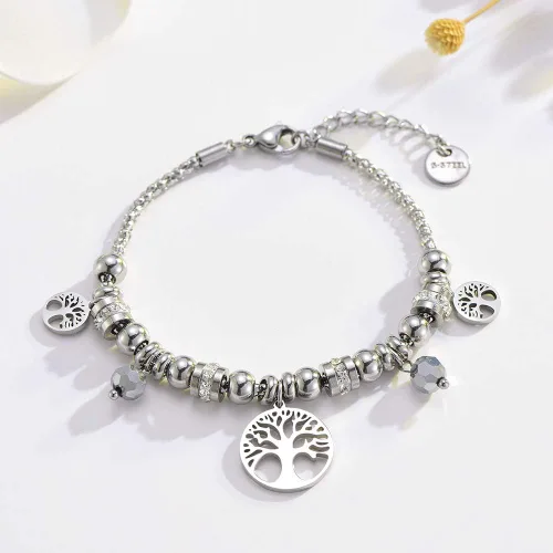 Vista 2 de Pulseras elásticas para mujer pulsera de cristal de acero inoxidable para niñas pulsera elástica de regalo para amigas cristal Sin gemas