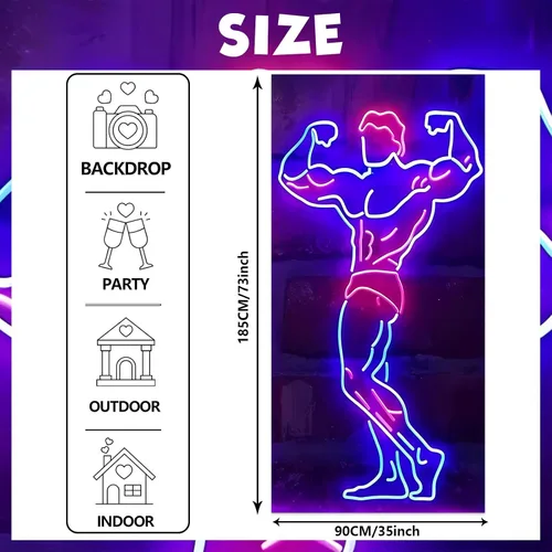 Vista 2 de Cartel de neón para bailarines masculinos bailarines, pancarta de pastel de carne de res, decoración de telón de fondo para hombres, culturista