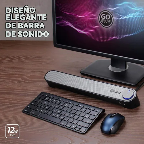 Vista 2 de SonaVERSE UBR barra altavoz para computadora de escritorio con conectores para audífonos y micrófono de fácil acceso por GOgroove, con alimentación