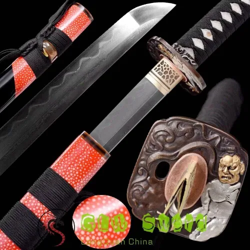 Vista 2 de GLW - Espada de 41 pulgadas, afilada espiga completa, espada real japonesa samurái katana de arcilla templada de acero plegado