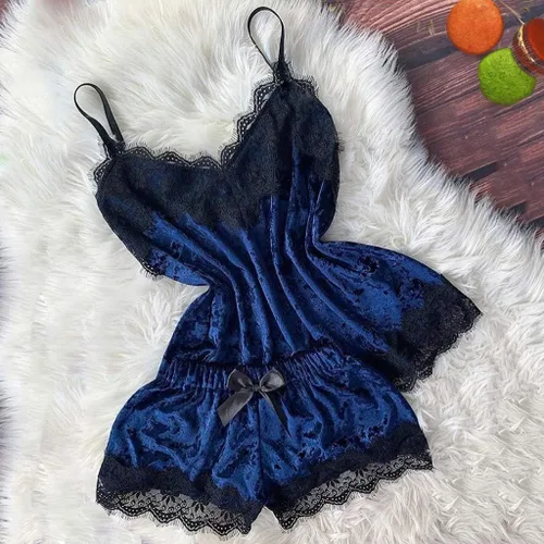 Vista 2 de Youmymine Ropa de dormir sexy de satén de encaje para mujer ropa interior de tentación