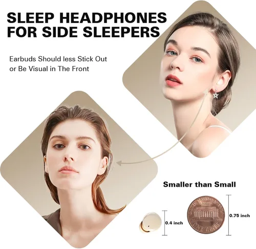 Vista 2 de Auriculares inalámbricos para dormir en el costado, inalámbricos, invisibles, pequeños, con Bluetooth, para dormir, con cancelación de ruido
