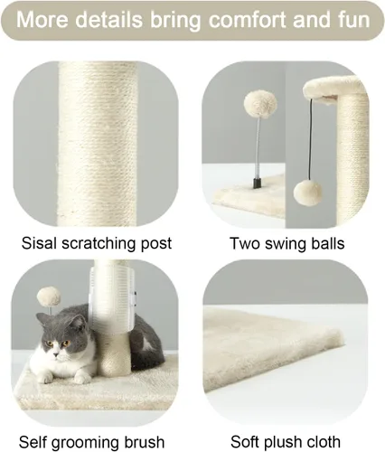Vista 4 de PEEKAB Poste rascador para gatos de 32 pulgadas de alto, postes rascadores de cuerda de sisal con bola colgante y cepillo de auto-masaje, rascador