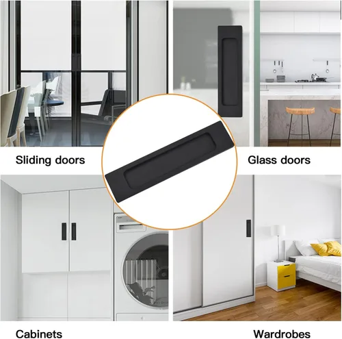 Vista 6 de Morobor Tiradores rectangulares autoadhesivos para puerta corredera, 2 unidades, aleación de aluminio negro mate, mango sin perforaciones