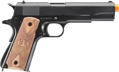 Vista 2 de Double Bell M1911 Pistola de aire comprimido de gas verde con agarre de madera (color: negro)