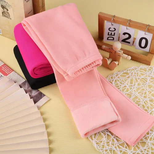 Vista 4 de TODDOR Paquete de 3 leggings de invierno con forro polar para niñas, elásticos, pantalones de terciopelo sólido, mallas cálidas y suaves para niños