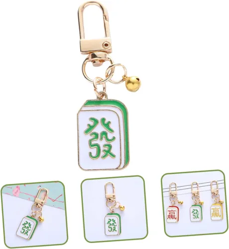 Vista 3 de SOIMISS Llavero Mahjong para decoración de dados, decoración de metal, llavero de Feng Shui, llavero de la suerte, colgante de Mahjong, llavero