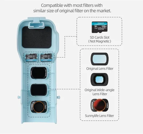 Vista 4 de Taoke Funda protectora con cordón compatible con DJI Osmo Pocket 3 (azul) Tapa de almacenamiento para filtros y lente gran angular, cardán