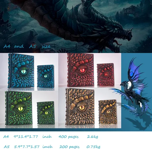 Vista 6 de Diario 3D en relieve de ojo de dragón en relieve, cuaderno grabado de resina, cuaderno Dnd para los amantes de los dragones, papel en blanco, bloc