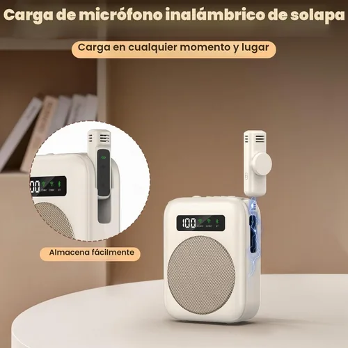 Vista 2 de Amplificador de voz con micrófono lavalier Bluetooth, amplificador Bluetooth para profesor, amplificador de voz portátil, sistema de micrófono