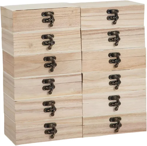 Vista 3 de 12 cajas de madera hechas a mano sin terminar, de 5.8 x 3.8 x 1.8 pulgadas, pequeña caja de recuerdos, almacenamiento de joyas, cajas de madera
