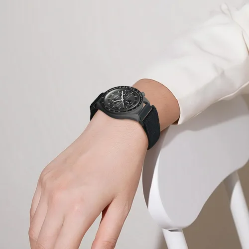 Vista 2 de Correa de nailon elástica de 0.787 pulgadas compatible con Omega X Swatch Moonswatch Speedmaster para mujeres y hombres, correa de reloj elástica