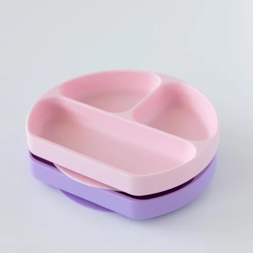 Vista 2 de Bumkins Plato de succión para niños pequeños y bebés, plato de agarre dividido de silicona para bebés y niños, destete LED para bebés, suministros
