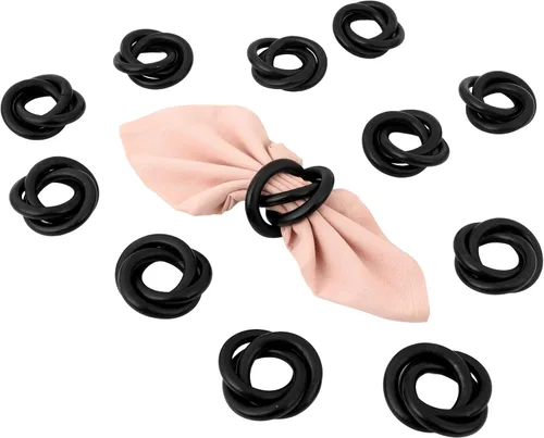 Vista 7 de Juego de 12 Servilleteros de Madera de Tres Anillos - Abrazaderas Portaservilletas para Decoración de Mesa de Comedor - Anillos Rústicos Modernos