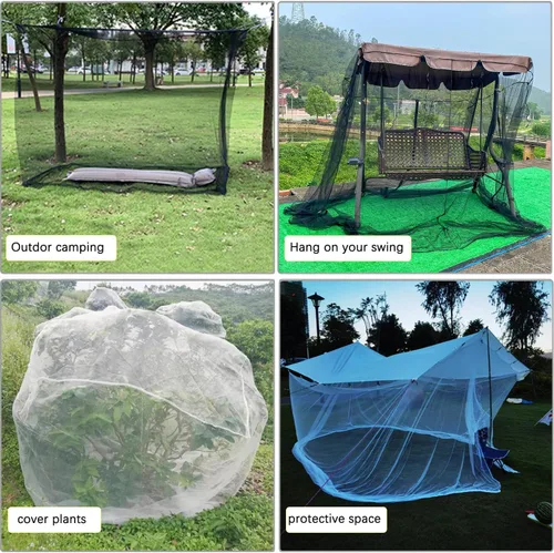Vista 4 de Mengersi Cortinas de cama con dosel de 4 postes, mosquitero para cama tamaño Twin a Twin XL, cortinas de red para cama para camping, patio, red Negro