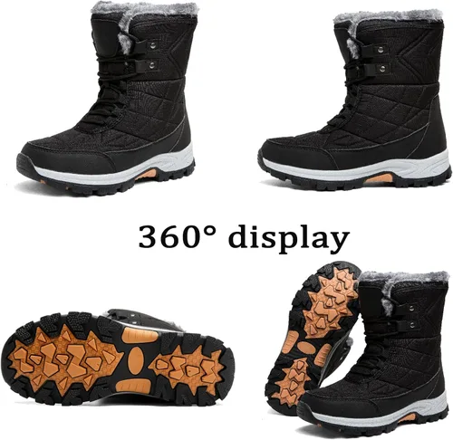 Vista 2 de MIFAWA Botas de nieve para mujer Botas de invierno para mujer con forro de piel impermeables antideslizantes para senderismo al aire libre zapatos