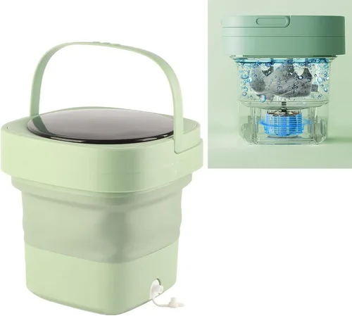 Vista 2 de Lavadora portátil, lavadora plegable, capacidad de 6.5 L, secadora de centrifugado, 100240 V, verde, para el hogar, apartamento, campamento