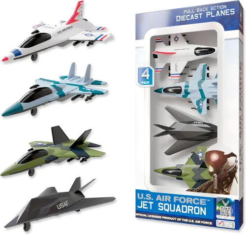 Vista 9 de Escuadrón de aviones de juguete de la Fuerza Aérea de los Estados Unidos de 4 paquetes, aviones de combate militares con retroceso, modelos