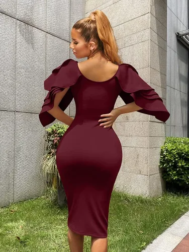 Vista 2 de DAAWENXI Elegante vestido de cóctel imperio con cremallera y hombros descubiertos para mujer