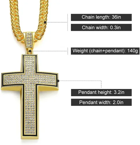 Vista 3 de NYUK Disfraz de cadena de oro para hombre con cruz, Cadena de oro para hombre