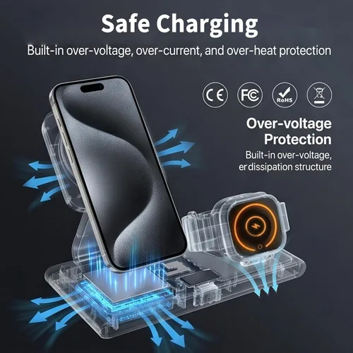Vista 6 de MONASAY 25W 3-in-1 Wireless Charging Station for Apple with Smart Screen White