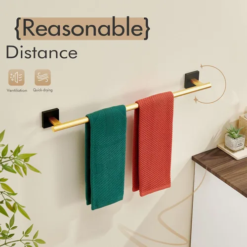 Vista 7 de Barra de toalla de baño KOKOSIRI para gabinete de cocina, soporte para toallas de baño para montar en la pared de 24 pulgadas, negra con oro, acero