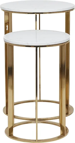 Vista 8 de Deco 79 Mesa auxiliar de metal con parte superior de mármol, juego de 2 mesas auxiliares de 24 pulgadas, 20 pulgadas de alto, dorado