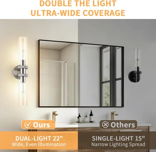 Vista 5 de Luz de Tocador de Baño de 2 Luces Níquel Cepillado, Accesorios de Luz de Baño para Espejo Lateral, Lámpara de Pared Vintage para Dormitorio