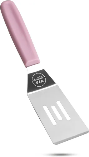 Vista 4 de Espátula para galletas con mango rosa, pequeña, antiadherente y resistente al calor para pasteles, panqueques y pizza perfectos