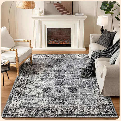 Vista 96 de Istana Alfombra larga antideslizante de 2.5 x 8 para el hogar, para pasillo y cocina, lavable, sedosa y suave al tacto, elegante, color azul y marfil